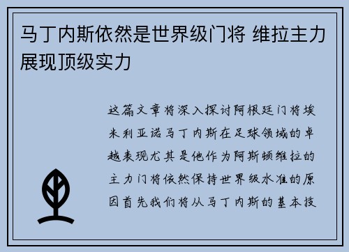 马丁内斯依然是世界级门将 维拉主力展现顶级实力